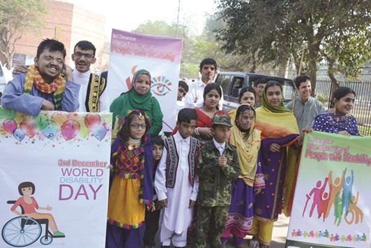 Pakistani disabled students attend a rally to mark the International Day of Persons with Disabilities in Pakistanu2019s Lahore yesterday.