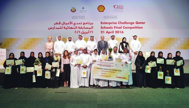 The top three teams in the schools final of the '2016 Enterprise Challenge Qatar' competition