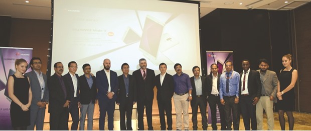 Representatives of Huawei distributors and other major retailers in Qatar at the event hosted by the technology major at the Hotel Crowne Plaza for the formal launch of the Mate 9 in Qatar.