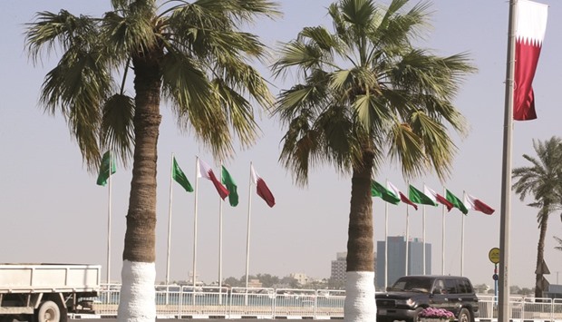 Qatari and Saudi flags fly high along the Corniche to welcome Custodian of the Two Holy Mosques King Salmanu2019s visit to Doha today. PICTURE: Jayan Orma