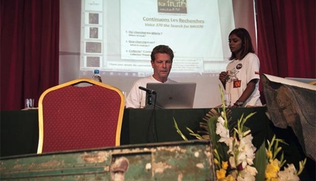 Grace Subathirai Natha (right) and Ghyslain Wattrelos are seen at a press conference in Antananarivo on Monday.