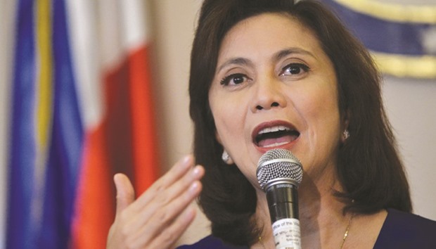 Vice President Leni Robredo speaks during a news conference at the Quezon City Reception House, Metro Manila.