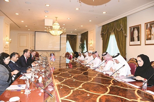 Qataru2019s Minister of State for Foreign Affairs, HE Sultan bin Saad al-Muraikhi and UKu2019s Minister for the Middle East, Tobias Ellwood chairing the third meeting of the Qatar-UK Sharaka bilateral dialogue yesterday.