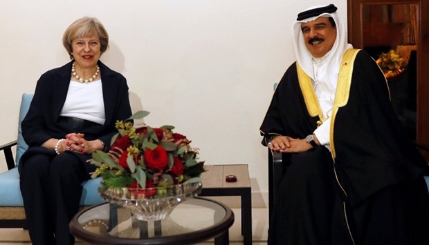 Britain's PM Theresa May meets Bahrain's King ahead the GCC Summit in Manama