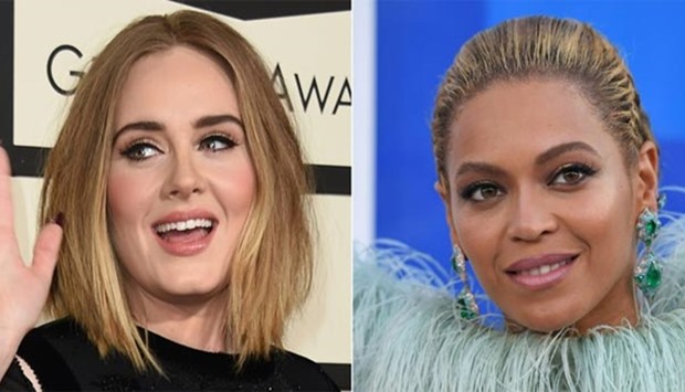 British singer Adele (left) and US singer Beyonce have each won nominations in three of the four top Grammy categories.