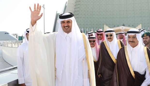 HH the Emir Sheikh Tamim bin Hamad al-Thani and well-wishers bid farewell to the Custodian of the Two Holy Mosques King Salman bin Abdulaziz al-Saud of Saudi Arabia and the delegation at Hamad International Airport.