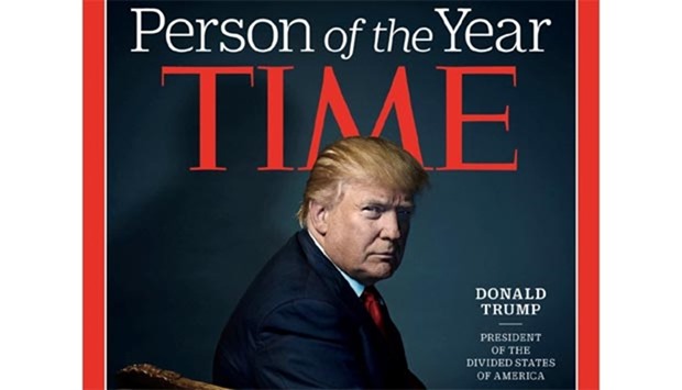 Donald Trump poses for photographer Nadav Kander for the cover of Time magazine after being named its person of the year.
