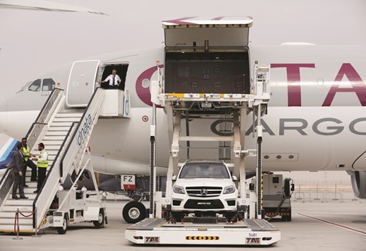 A Mercedes-Benz vehicle is made ready to load in to the cargo hold of an Airbus A330-200F aircraft, operated by Qatar Airways, in Dubai. u201cA 1% increase in air cargo connectivity was associated with a 6.3% increase in a countryu2019s total trade,u201d IATA highlighted in the report released in Geneva yesterday.