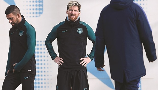 NOT EVEN ME? Barcelona forward Lionel Messi (C) during training.