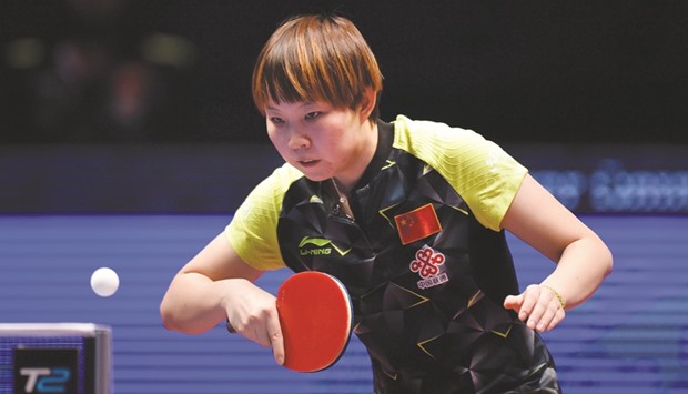 Zhu Yuling of China beat Chinese Taipeiu2019s Cheng I-Ching in the quarter-finals of the ITTF World Tour Grand Finals at the Ali Bin Hamad Al Attiyah Arena yesterday. PICTURES: Noushad Thekkayil