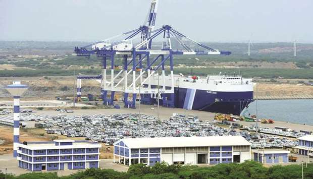 A view of deep-sea harbour port facilities at Hambantota.