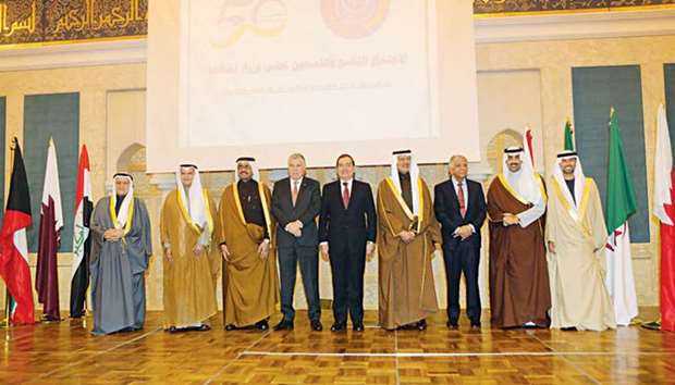 HE Dr Mohamed bin Saleh al-Sada (third left) with the other dignitaries who attended the 99th Ministerial Meeting of the OAPEC in Kuwait yesterday.