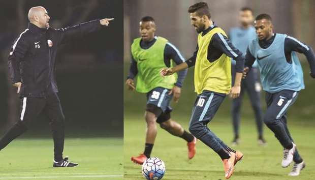 Qatar coach Felix Sanchez directs a training session of the Qatar national team in Doha yesterday. (Right) The team are gearing up for the 23rd Gulf Cup in Kuwait.