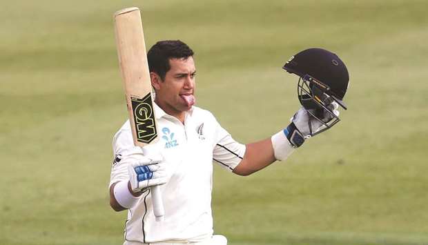 Ross Taylor of New Zealand celebrates his century against the West Indies yesterday.