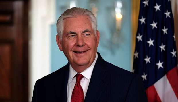 US Secretary of State Rex Tillerson speaks with reporters after meeting with Libyan Prime Minister Fayez al-Sarraj in Washington, US