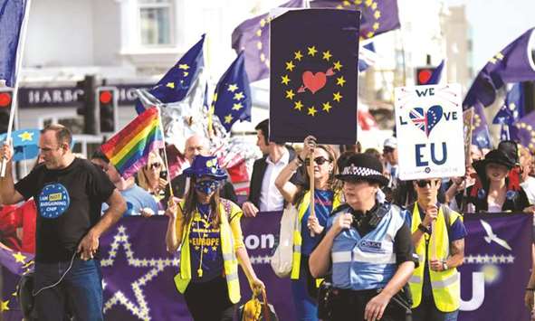 Pro-EU protesters at the Labour party conference, Brighton, in September.