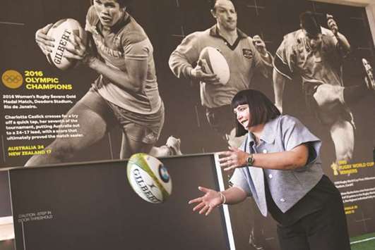 Raelene Castle passes the ball for the media after becoming Rugby Australiau2019s new chief executive, making her the first woman to ever oversee the sport anywhere in the world. (AFP)