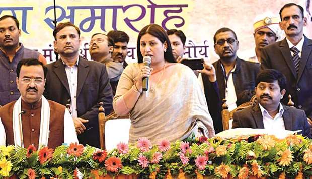 Abhilasha Gupta Nandi speaks after she was sworn in as the Allahabad mayor yesterday.