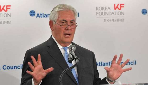 US Secretary of State Rex Tillerson speaks during a forum on US-South Korea relations at the Atlantic Council in Washington, DC.