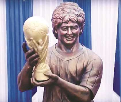 The bronze statue of Diego Maradona in Kolkata, India.