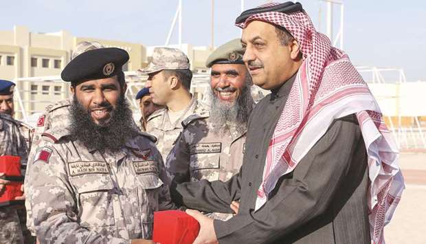 HE the Deputy Prime Minister and Minister of State for Defence Affairs Dr Khalid bin Mohamed al-Attiyah honours QAF personnel on the occasion.