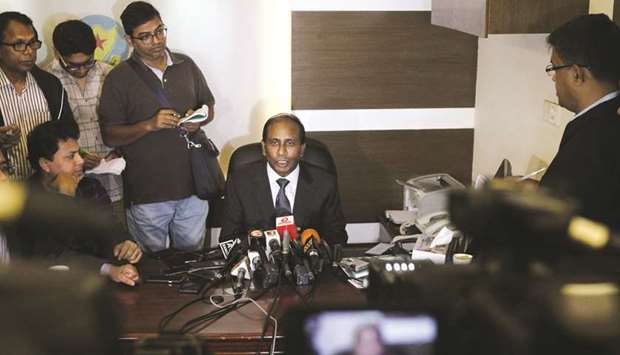 Counter-terrorism chief Monirul Islam speaks to the media in Dhaka yesterday.