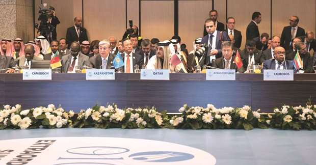 His Highness the Emir of Qatar Sheikh Tamim bin Hamad al-Thani at the OIC summit held in Istanbul yesterday.