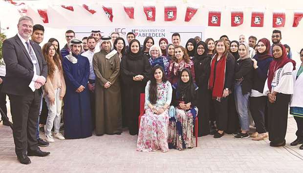AFG College with the University of Aberdeen staff and students with Dr Sheikha Aisha bint Faleh al-Thani at the Qatar National Day celebrations.