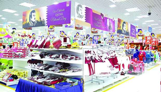 A view of the exclusive section for Qatar-themed souvenirs, flags, and other items at Safari Hypermarket.