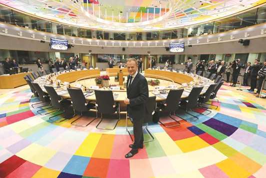 European Council President Donald Tusk poses for a picture on Thursday, prior to the start of a European union summit in Brussels.