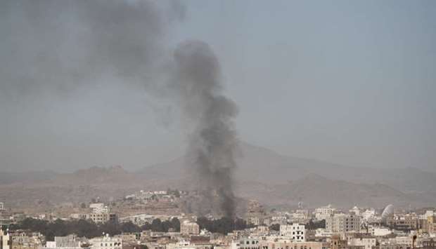 Smoke rises after an airstrike in Sanaa, Friday.  Reuters