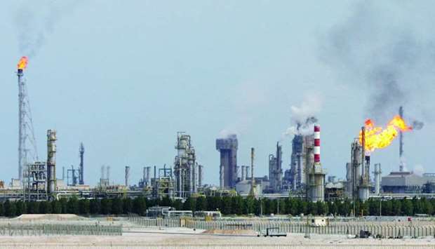 This file photo taken on February 1, 2006 shows an oil refinery on the outskirts of Doha. On a yearly basis, the manufacturing index shot up 7.2% with refined petroleum products' output soaring 36.1%.