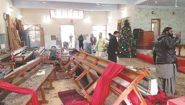 The interior of the church in the aftermath of the attack.