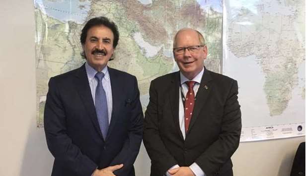 Qatar's Ambassador to Australia Nasser bin Hamad Al Khalifa with Mr Matthew Neuhaus, Assistant Secretary, Middle East and Africa Division, Department of Foreign Affairs and Trade at DfAT building in Canberra.