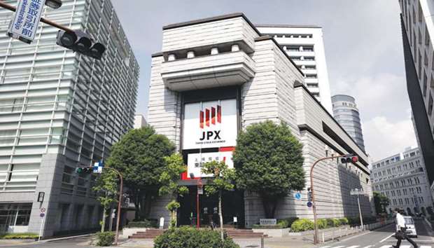 A frontal view of the Tokyo Stock Exchange in Japan. An 18% rally in Tokyo stocks since September caught some global investors badly under-invested in Japanese shares, and too late to cash in on the second best-performing major market this quarter.