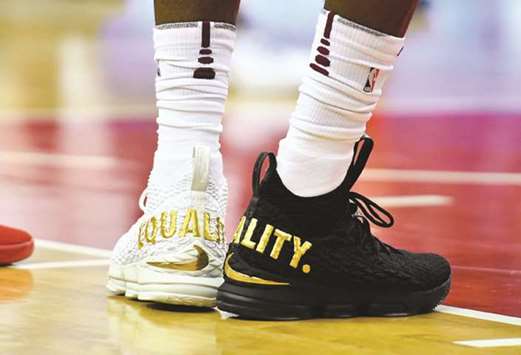 Cleveland Cavaliers forward LeBron James wears Equality shoes against the Washington Wizards during their NBA game. PICTURE: USA TODAY Sports