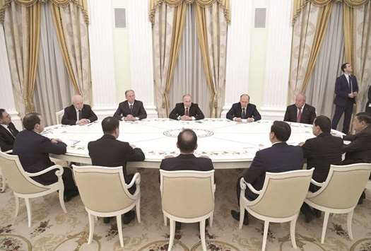 Putin chairing the meeting with heads of security and intelligence agencies of the Commonwealth of Independent States (CIS) in Moscow.