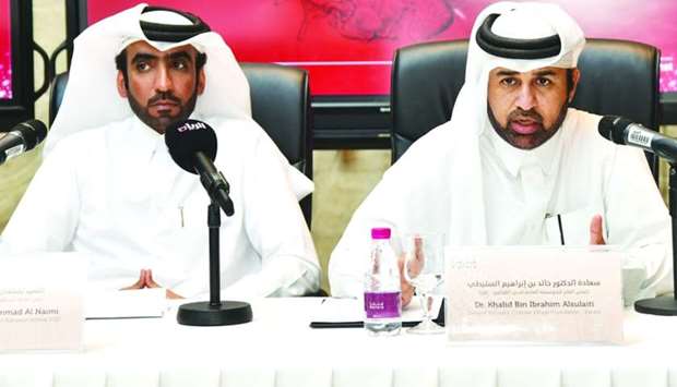 Dr Khalid bin Ibrahim al-Sulaiti (right) and Salman al-Nuami announcing details of the Mahaseel Festival yesterday. PICTURE: Noushad Thekkayil
