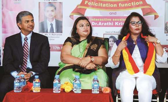 TOGETHER: From left, Indian Ambassador P Kumaran, Dr Arthi Krishna and ICC president Milan Arun at the ICC interactive sitting.