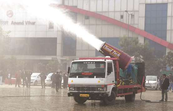 An anti-smog gun trial underway in New Delhi yesterday.