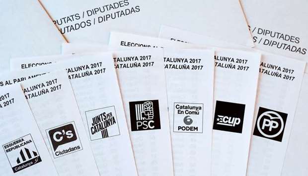 Picture shows election ballots of the main Catalan political parties ahead of the upcoming Catalan regional election