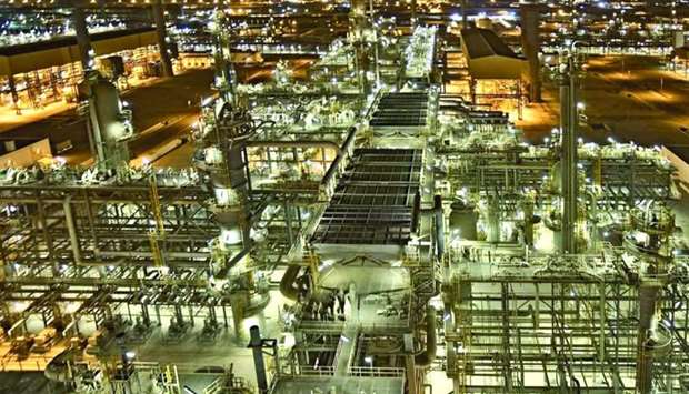 A view of RasGas LNG facilities at night (file). Qataru2019s domestic natural gas demand is projected to grow 1.6% a year until 2040 to 73bn cubic metres, according to the Gas Exporting Countries Forum.