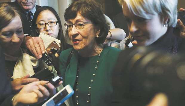 Senator Susan Collins at the Capitol in Washington.