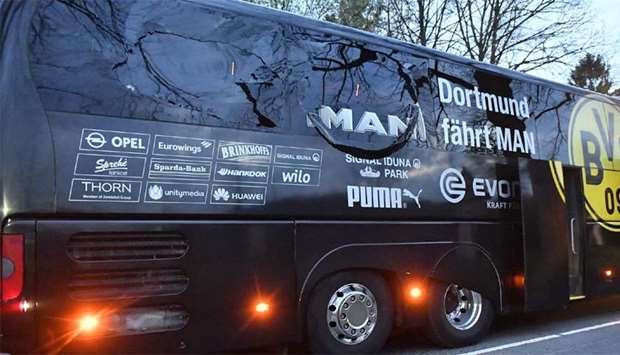 The Borussia Dortmund football team's bus which was attacked