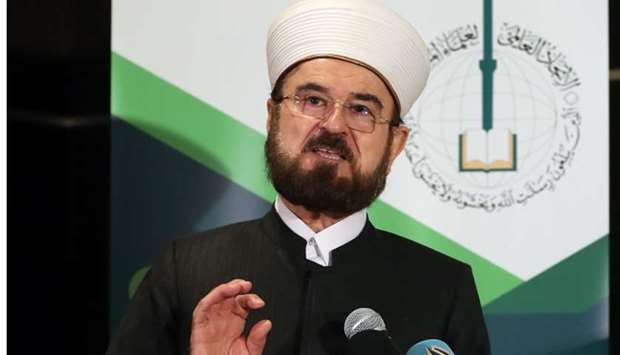 Ali al-Qaradaghi, Secretary-General of the International Union for Muslim Scholars (IUMS), speaks during a press conference in Doha on Friday.