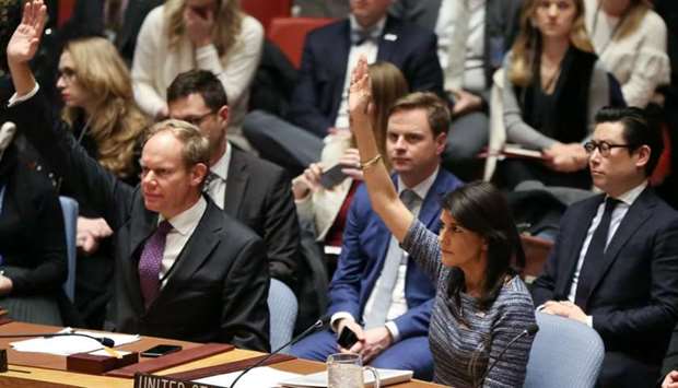 US Ambassador to the United Nations Nikki Haley votes among other members of the United Nations Security Council to impose new sanctions on North Korea, in New York.