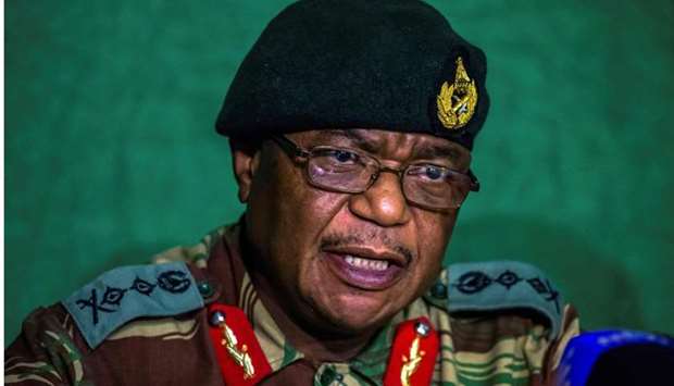 General Constantino Guveya Chiwenga (C) speaking during a press conference at the Tongogara Barracks, in Harare on November 20, 2017.
