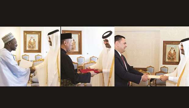LEFT TO RIGHT: The ambassador of Gambia presents his credentials.  The ambassador of Malaysia presents his credentials.  The ambassador of Georgia presents his credentials.