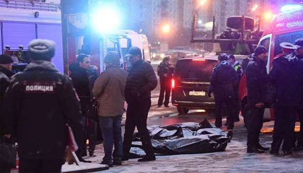 A view shows the scene of an incident involving a passenger bus, which swerved off course and drove into a busy pedestrian underpass, in Moscow