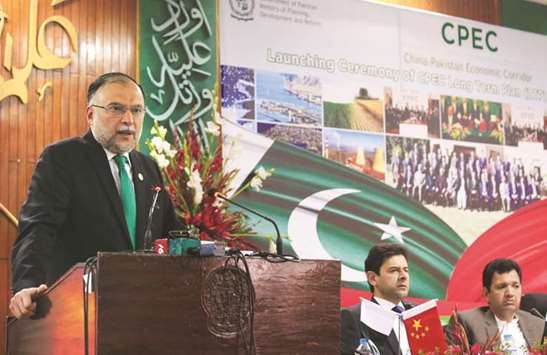 Ahsan Iqbal, Pakistanu2019s Minister of Planning and Development, speaks during the launch ceremony of the China-Pakistan Economic Corridor (CPEC) long-term cooperation plan in Islamabad (file). The CPEC is entering a new phase, touching more critical and sensitive areas of trade, industrialisation and financial settlement systems than did the first phase, which focused on developing power projects and road infrastructure.